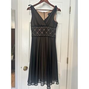 Connected Petite Black Lace Waist Chiffon Midi Dress 8P Sleeveless Cocktail